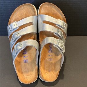 Betula By Birkenstock Silver Triple-Buckle Slip-On Sandals